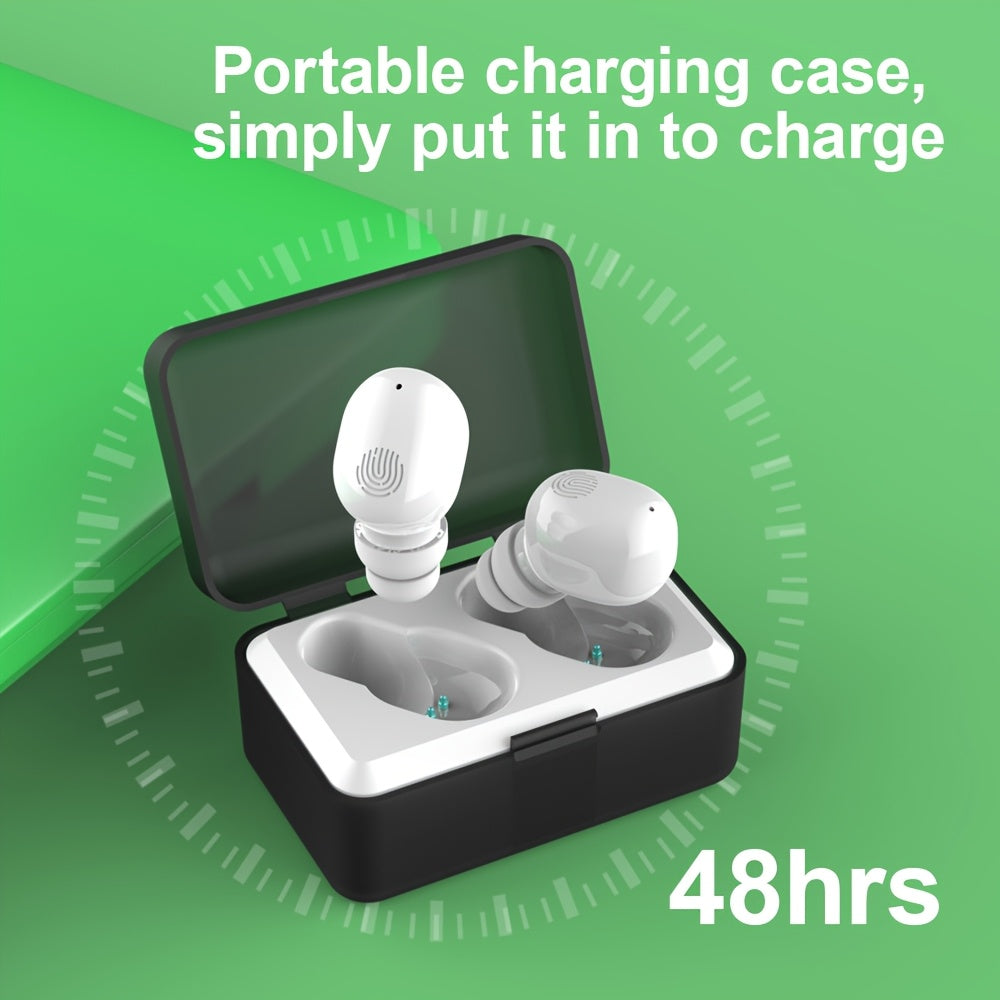 2 rechargeable headphones for elderly with USB charging, enhanced sound quality, lightweight design, user-friendly interface, and portable charging case.