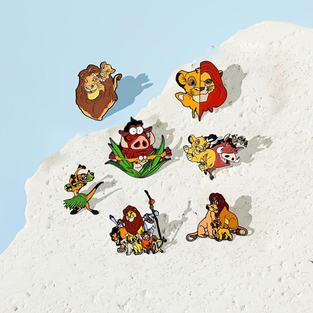 Set of 7 Simba Anime Enamel Metal Badges, Stylish Brooch Pins for Men and Women's Apparel and Accessories, Perfect Keepsake Gift for Childhood Memories