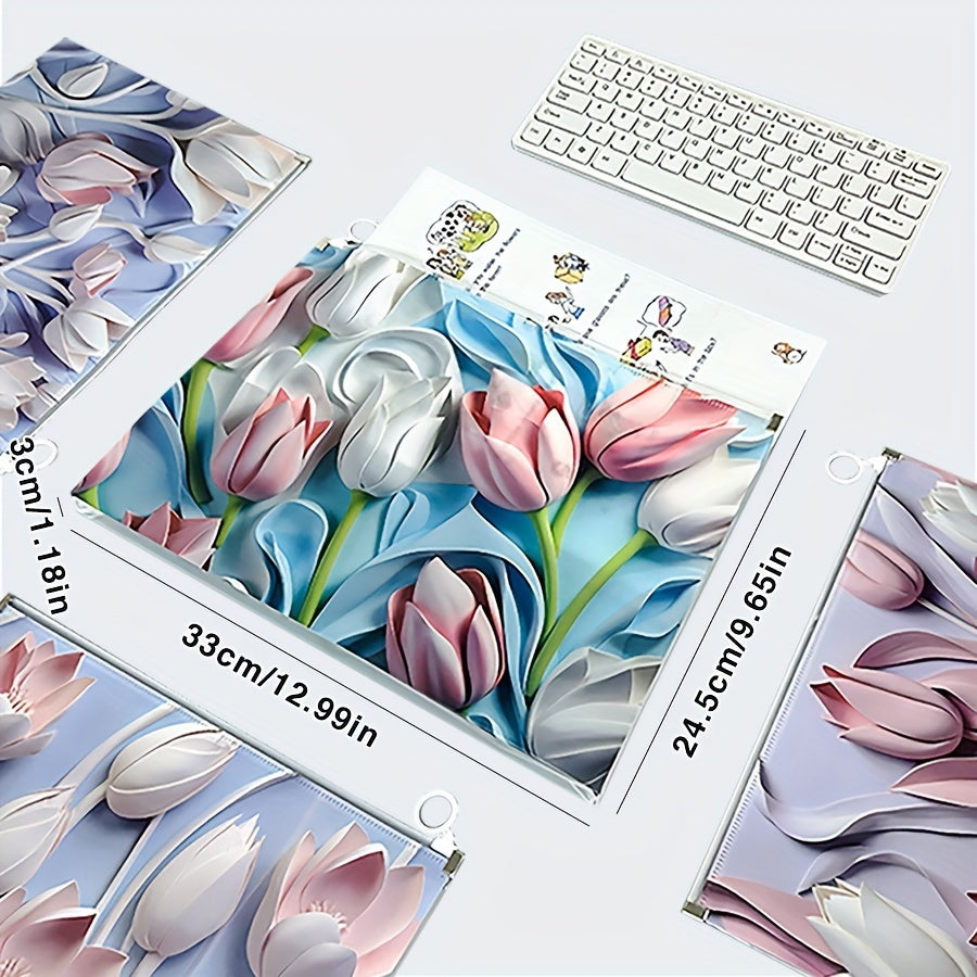 1pc Classic Style A4 Document Holder made of durable PP material with a 3D tulip design, ideal for organizing office materials.