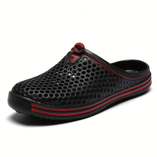 Men's slip-on clogs with ventilation holes, soft soles for walking, ideal for outdoor activities.