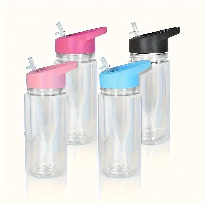 Set of four 10oz double-wall insulated plastic water bottles with retractable spouts, break-resistant, PVC-free, lightweight, hand-wash only, perfect for outdoor, travel, and home use.