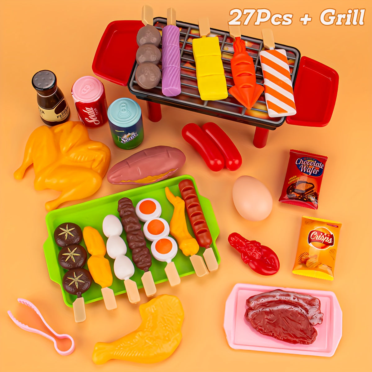 YONRA Kitchen Pretend Play Toys, Barbecue Set, Children's Cooking Toys, Simulation Food, Multi-set Gift For Kids, Girls, Boys, Toddlers