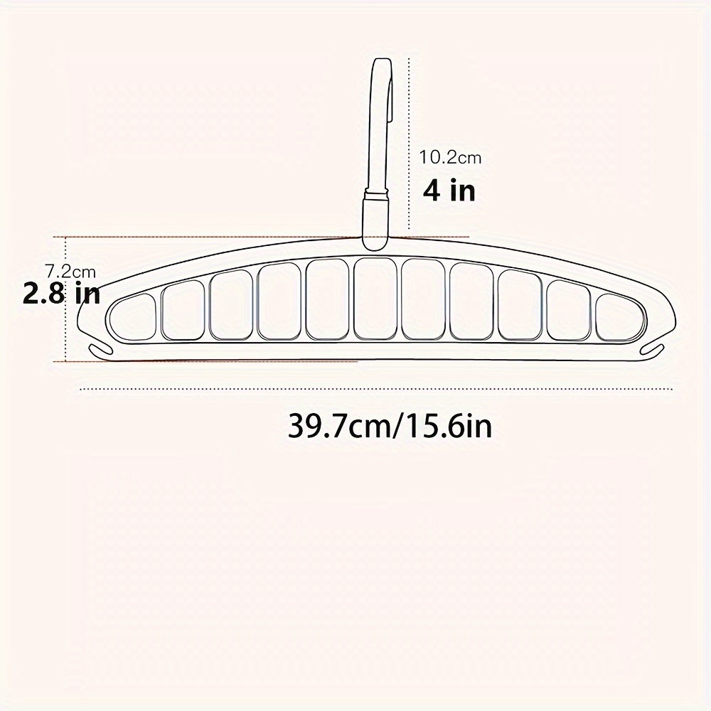 Versatile plastic travel hanger saves space with horizontal and vertical hanging capabilities.