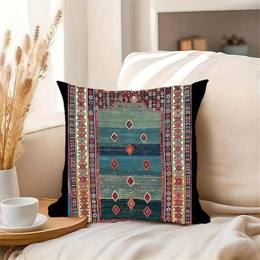 Soft polyester throw blanket with a short plush texture measuring 45.72x45.72 cm - featuring an antique Turkish Kilim design that is ideal for enhancing the décor of your living room, sofa, or bedroom. This blanket is machine washable and has a zip