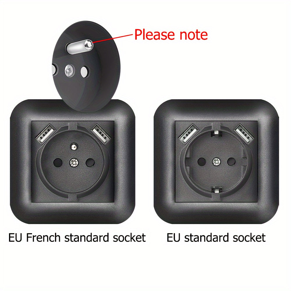 EU Standard 16A Wall Power Socket with USB Port, Type-C, and Flame Retardant Panel in Black/White/Grey - Ideal for Home Appliances, Rounded Edge Design.