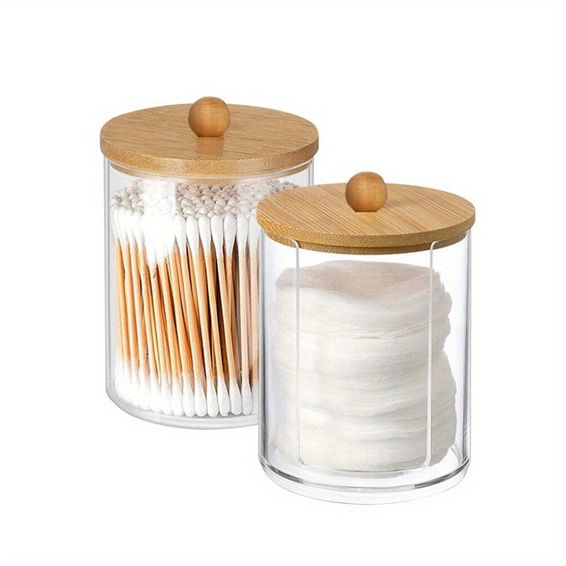 Durable bamboo lid, dust-proof cotton pad holder for bathroom and other rooms.