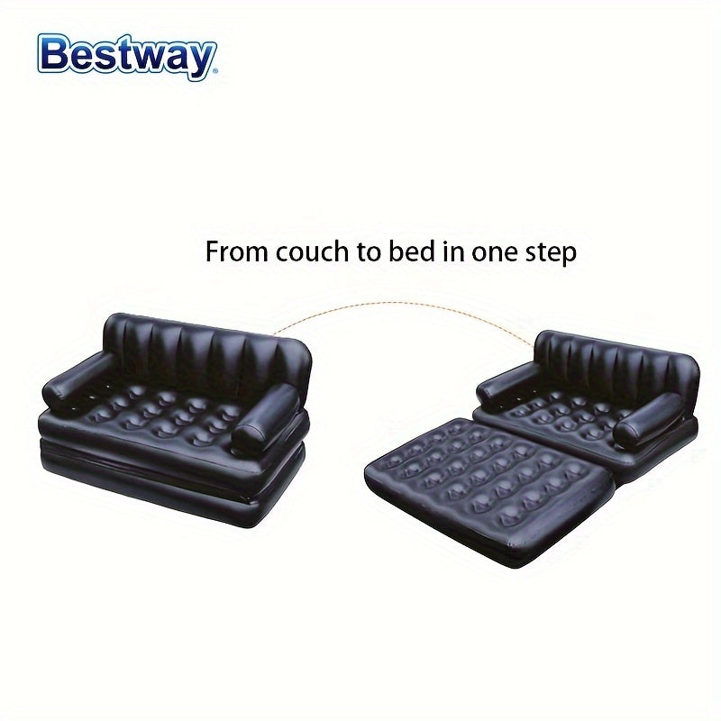 Bestway Double Inflatable Sofa in Classic Black PVC with Backrest for Outdoor Use, Camping, and Lawn Decor by BESTWAY