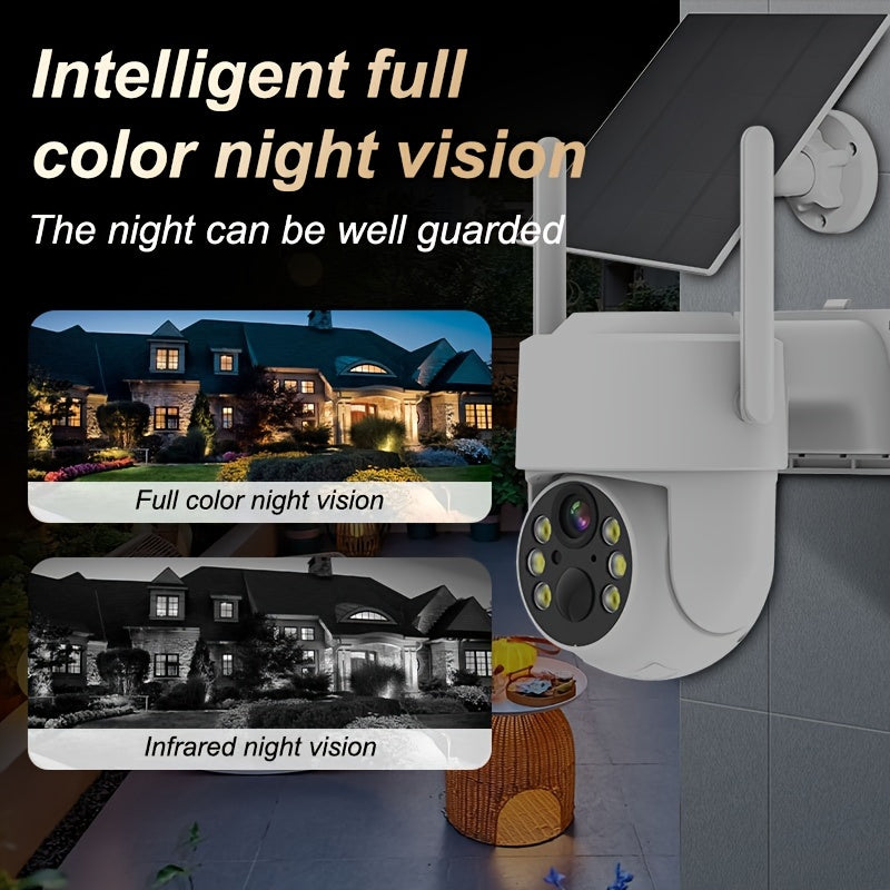 4MP HD Video Solar-Powered Security Camera for Home Surveillance with AI Motion Detection, Color Night Vision, 2-Way Audio, Wi-Fi Connectivity, Solar Lithium Battery, Smartphone Compatibility, Dual Power Mode USB/Battery, Suitable for Ages 14 and Up, SD