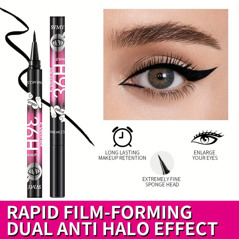 12pcs Extra Slim Black Liquid Eyeliner, Waterproof and Long-lasting