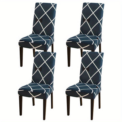 Printed stretch chair slipcovers in 4 or 6 pieces, ideal for dining chairs in various settings.