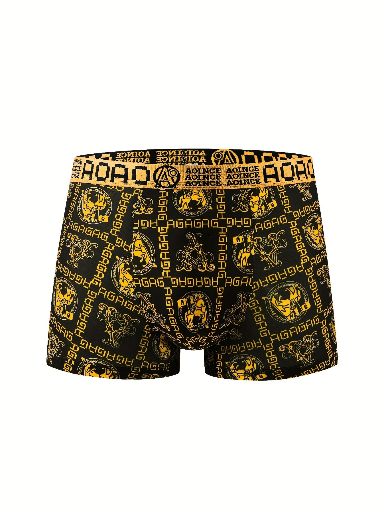 Set of 3 Men's stylish boxer briefs with black and golden chain print, quick-drying and breathable for sports.