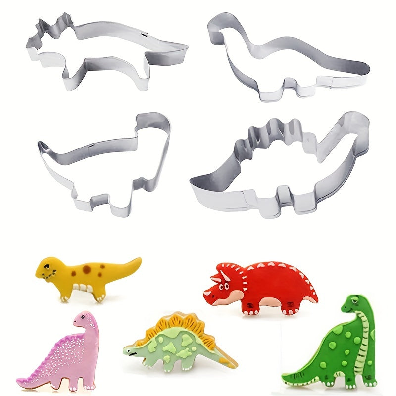 Dinosaur Cookie Cutter Set - Includes 4 Pieces for Dinosaur Themed Birthday Parties, Ideal for Cakes, Biscuits, Sandwiches, and Pastry Making. Great Addition to Your Baking Tools and Kitchen Gadgets Collection.