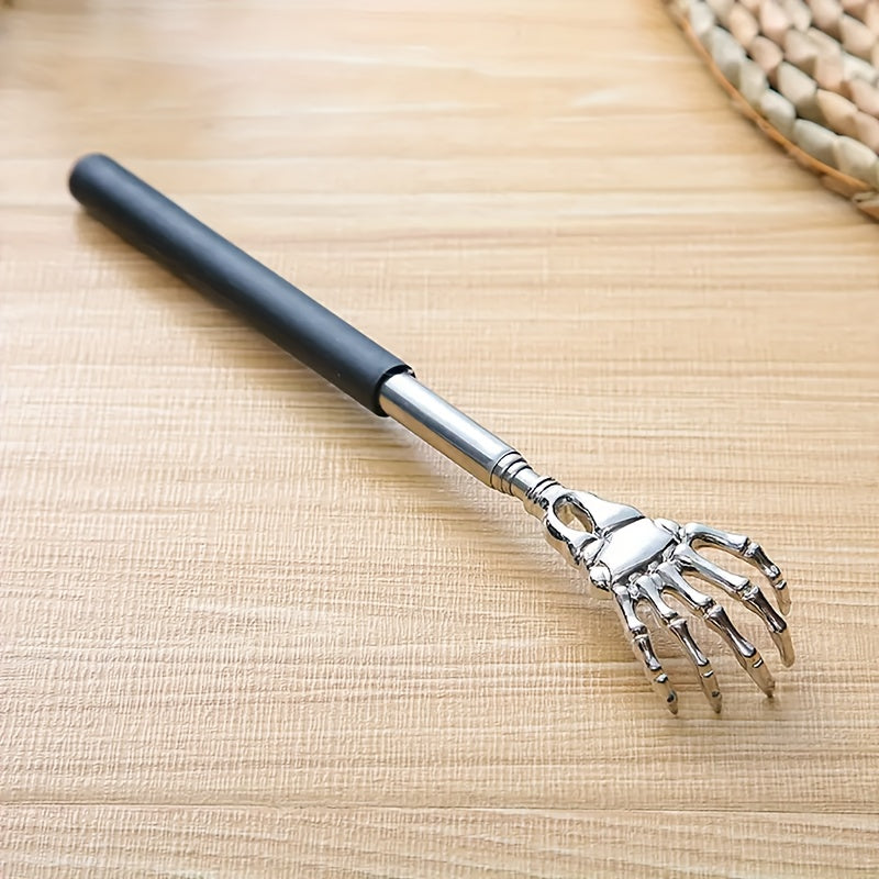 Portable stainless steel back scratcher with extendable claw design for personalized comfort.