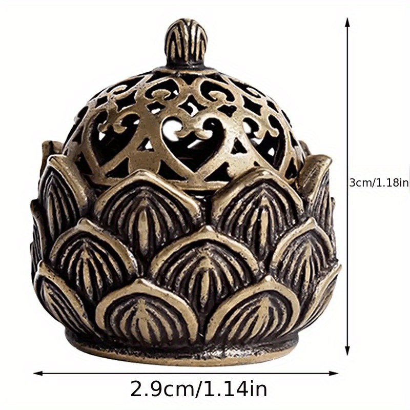 1 Mini Hollow Lotus Incense Burner in Antique Bronze, also serving as an incense holder for indoor decor.