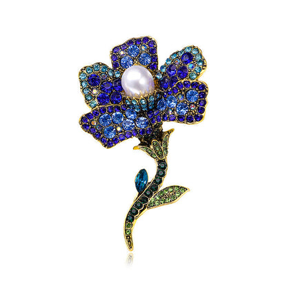 Beautiful Rose Brooch Pin adorned with Rhinestones, Faux Pearl, and Tassel - Stylish Floral Lapel Pin for Women's Fashion, Ideal for Winter Jackets and Sweaters.