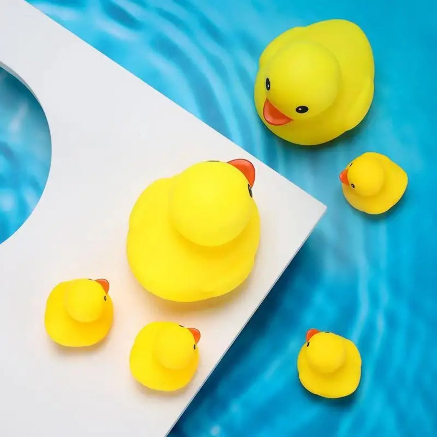 A set of 6 Bathroom Pool Ducks for Bathtime and Play in the Shower