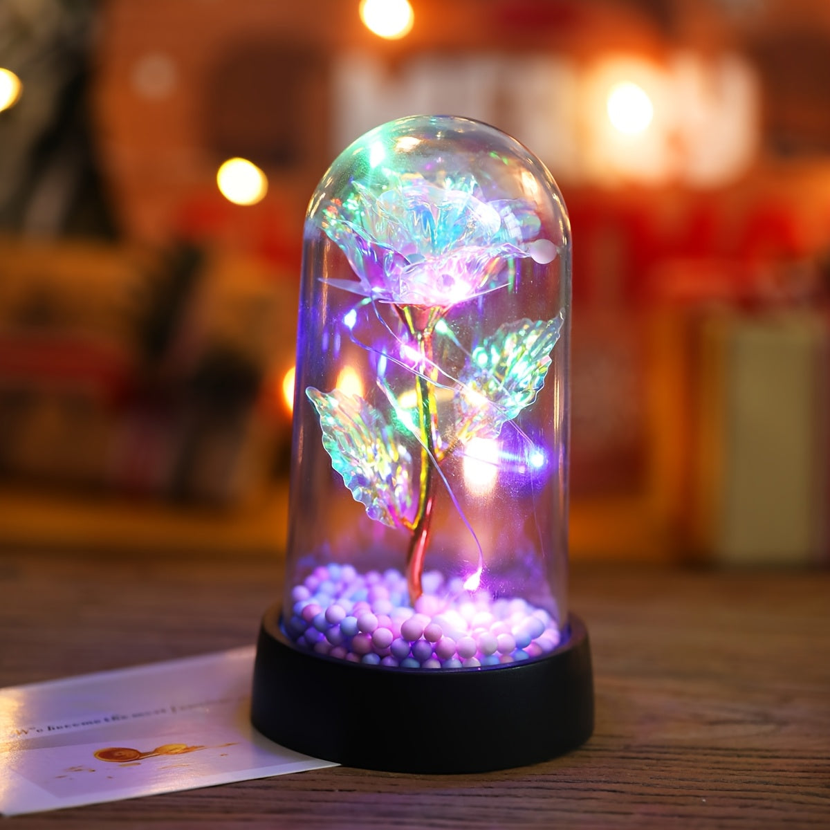 Modern LED Rose Flower Night Light with Golden Foil Accents, Battery Operated for Bedroom Decor, Special Occasions, and Gifts.