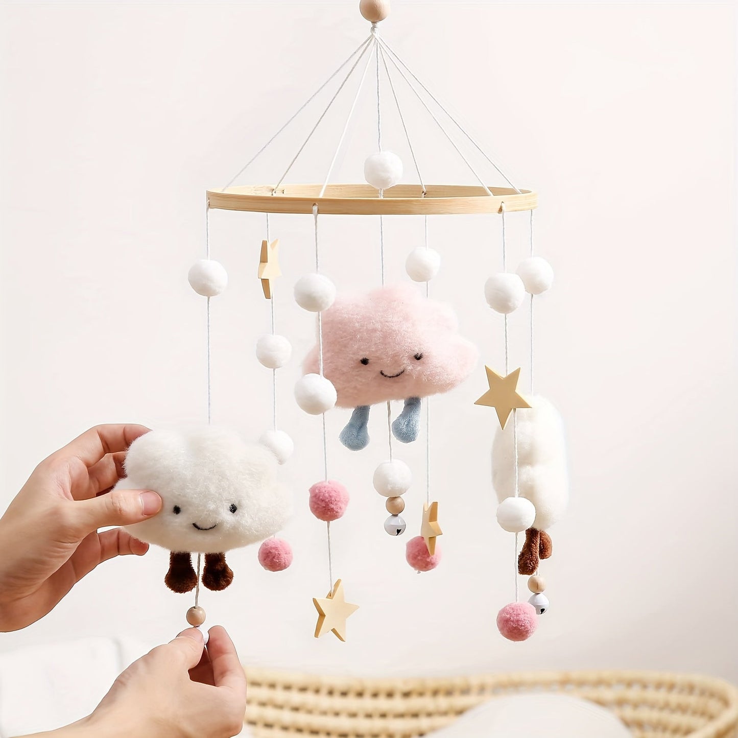 Handmade Plush Clouds and Stars Bed Bell Wind Chimes for Kids,  Soothing Ornaments for Children's Beds, Decor for Kids' Rooms