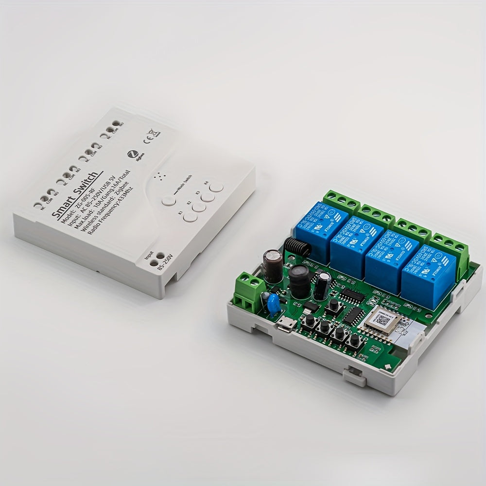 4-way Zigbee relay for switches, remote control, AC85V-250V/USB5V, up to 2200W/10A