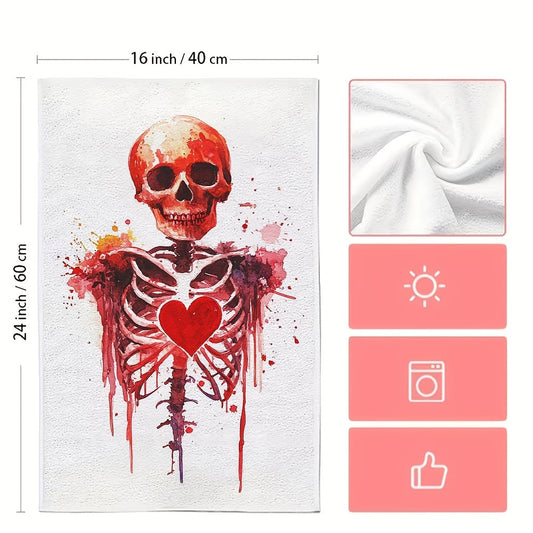 Valentine's Day Skeleton Watercolor Design Kitchen Towels - Set of 2, Ultra Soft, Highly Absorbent & Machine Washable, Contemporary Coastal Decor, 40.64x60.96 cm, Dish Hand Towels