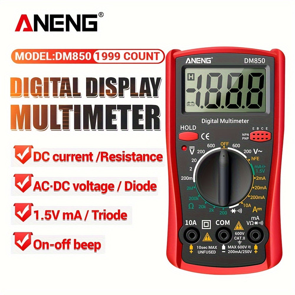 ANENG DM850 Digital Multimeter: Professional, Automatic, 1999 Counts, AC/DC Voltage Tester, Ohm Current Ammeter Detector.