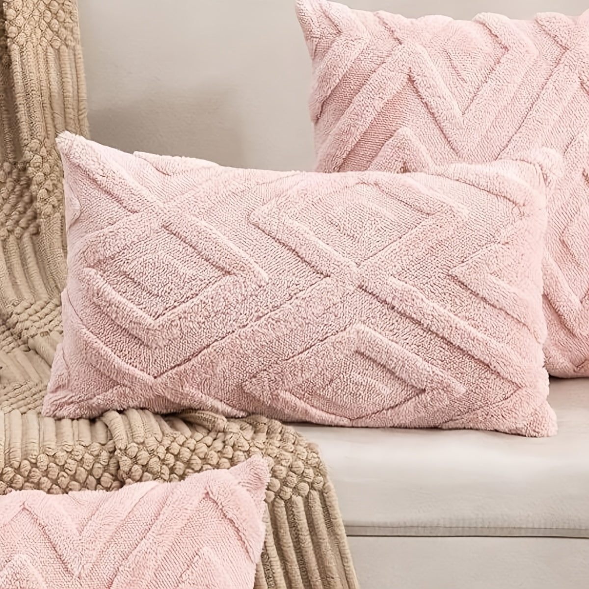 Soft velvet diamond check pillow cover, ideal for office sofa and headboard decor. Machine washable with zip closure (pillow insert not included). Perfect for couch pillows.