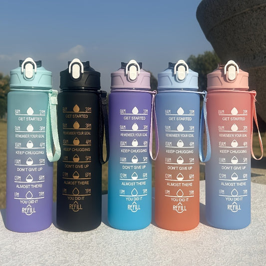 Motivational 750ml/25oz BPA-free water bottle for sports and outdoor activities. Great for camping, hiking, and fitness. Perfect for summer. Ideal gift.