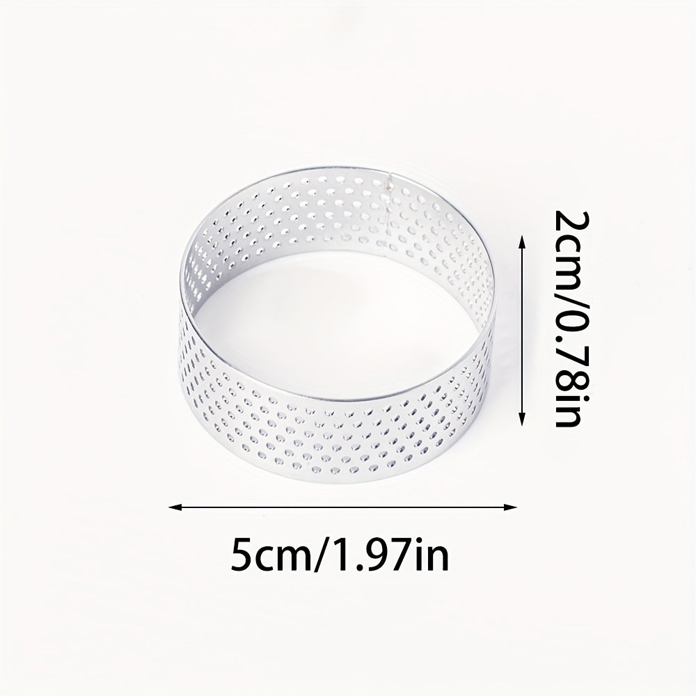 Small Fruit Tart Shell Baking Mold - Stainless Steel Non-stick Round Cake Ring French Dessert Pastry Mold. Approx. 1.97in (5cm) Perforated Tart Ring