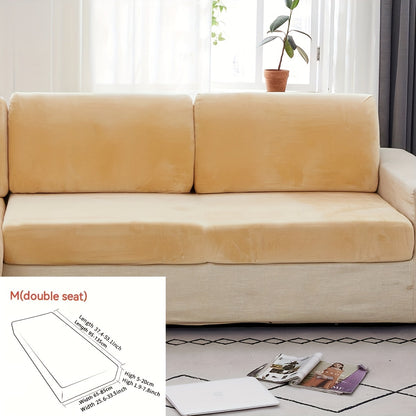 Golden Velvet Sofa Cover provides winter warmth and dustproof furniture protection. Easy to clean with elastic fabric, it offers full coverage and universal anti-slip design. Also serves as an anti-cat scratch back cover, cloth cushion cover suitable for