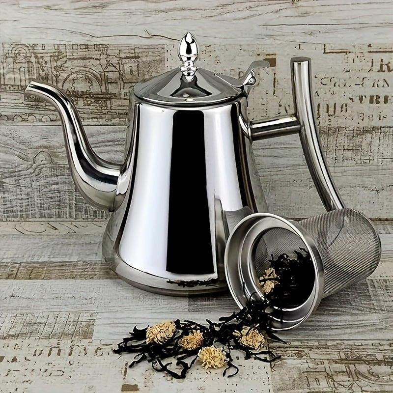 A versatile tea and coffee set featuring a stainless steel teapot with a removable infuser, a golden teapot with a filter, and a coffee pot with a filter. This Middle Eastern gift tea set comes in a beautiful gift box, making it perfect for use at home