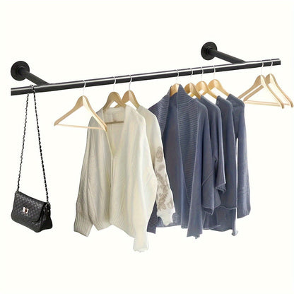 Rustic Multi-Functional Clothes Hanger - Wall-Mounted/Overhead, Removable Design, Space-Saving Metal Rod for Bedroom, Balcony, Bathroom, Closet - Black Drying Racks