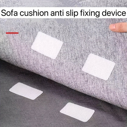 10 pairs of non-slip patches for sofa cushions, featuring strong adhesive hook and loop tape for easy attachment to walls and floors. No drilling required, dual-sided fastener strips made from alternative materials, and no need for electricity or tools.