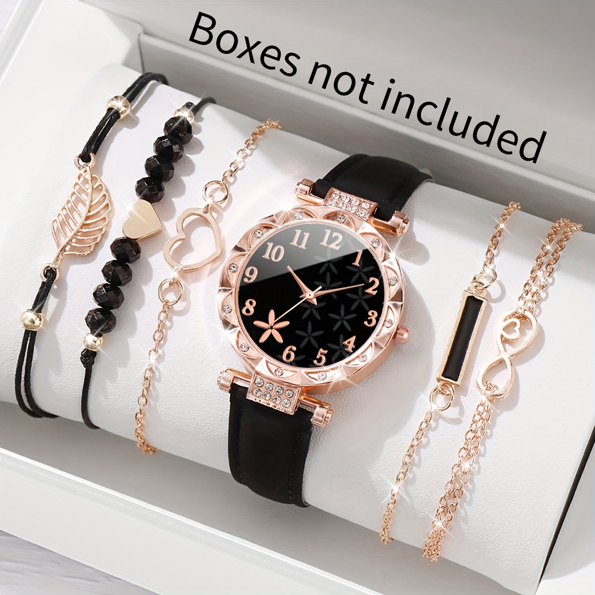 Set of 6 Women's Watches with Petal Number Dial and Bracelets, Watch Box Not Included