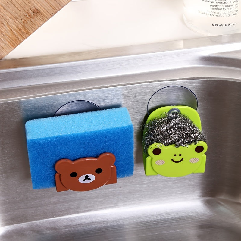 Sleek Cartoon Kitchen Sponge Holder - Simple-to-Install Wall-Mounted Organizer for Sponges, Cloths & More - Ideal for Tidying Up the Bathroom, Ensuring Proper Drainage and Hygiene