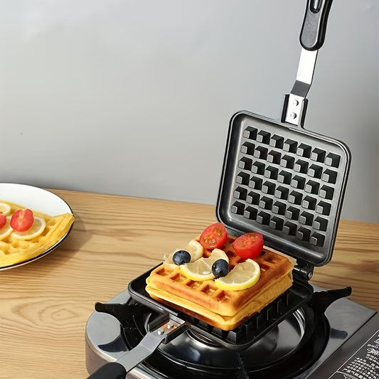 Square waffle maker for gas stovetops, perfect birthday gift for cooking enthusiasts.