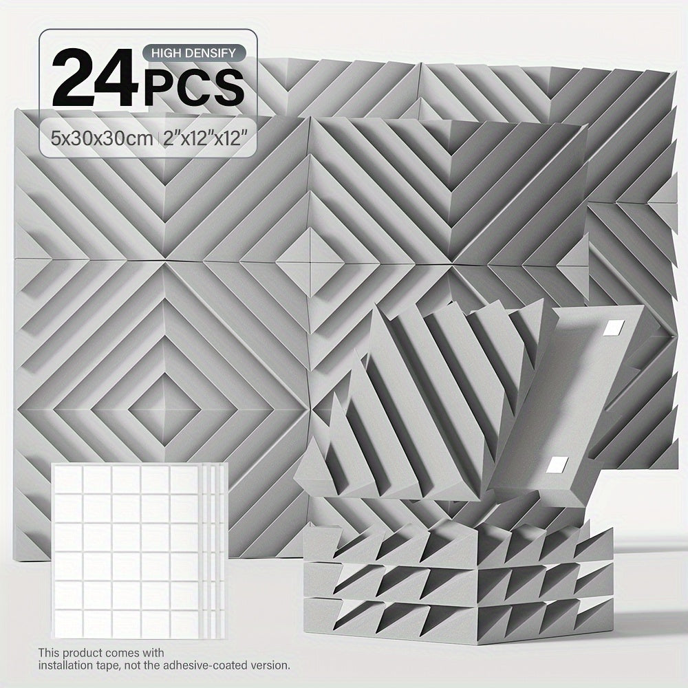 24pcs TMJD MISS Acoustic Foam Panels with 3D Diamond Groove Design for Soundproofing, ideal for Home, Office, Recording Studio