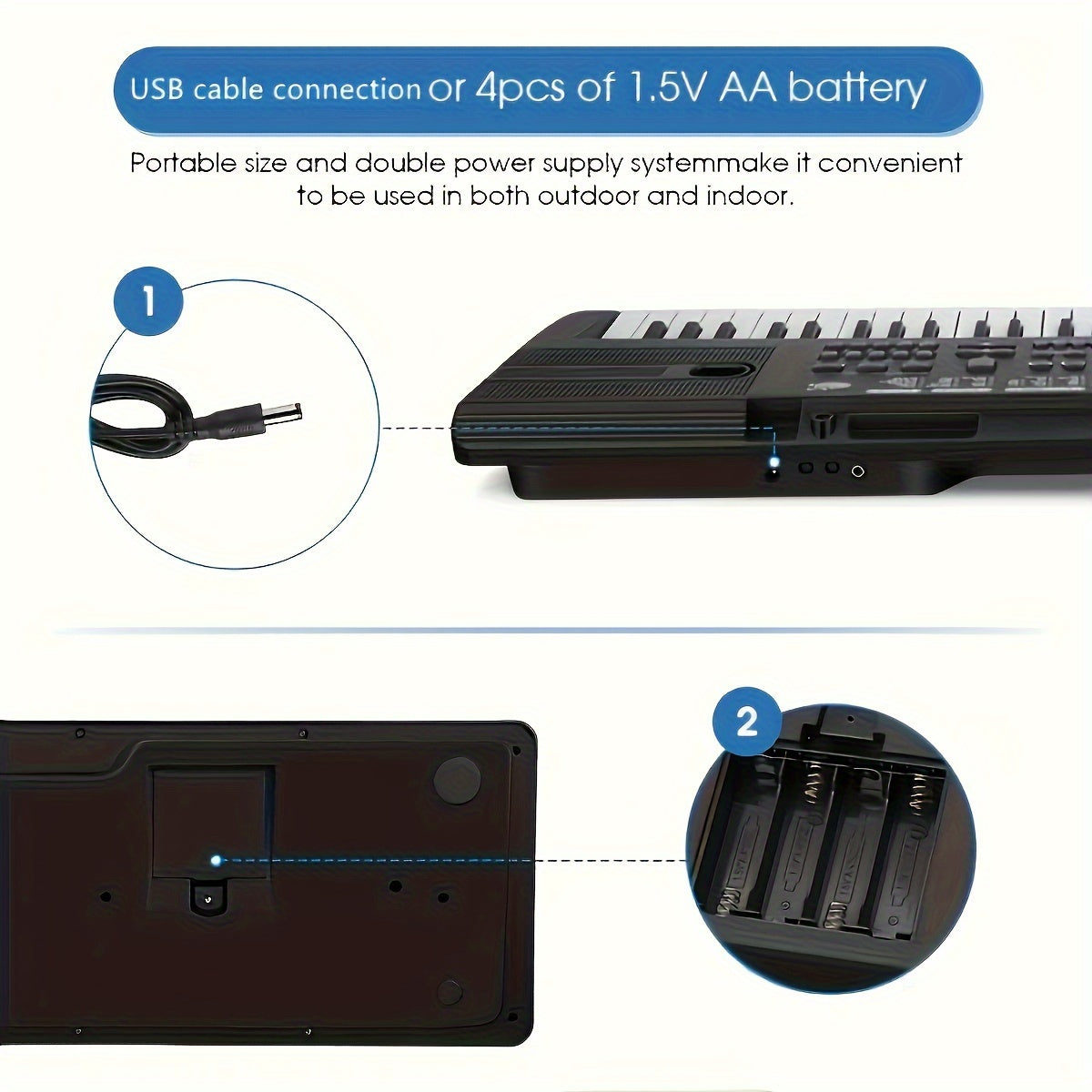 61-key kids electronic keyboard with interactive learning, microphone, ideal for children ages 3-12. Black, batteries not included.