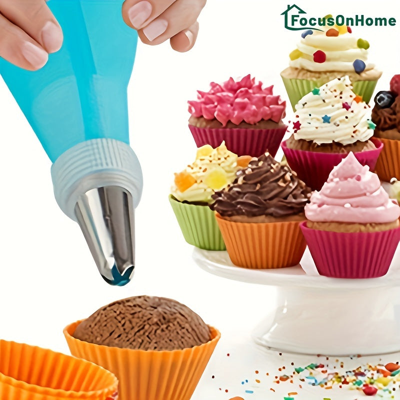 Get the Focusonhome 38-piece Pastry Decorating Nozzles Baking Kit with Korean Style Tools for Cake Baking, including 32 Nozzles, 2 Piping Tips, 2 Piping Bags, and 2 Converters