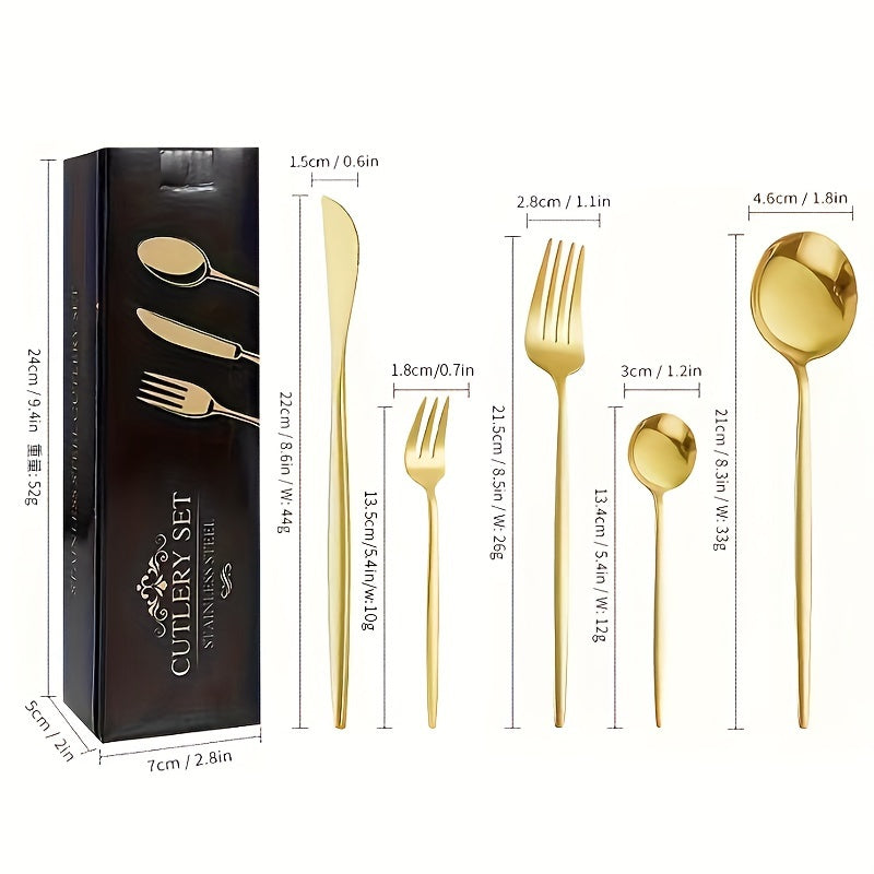 30 pieces of stainless steel cutlery for steaks, Western food, desserts, and more.