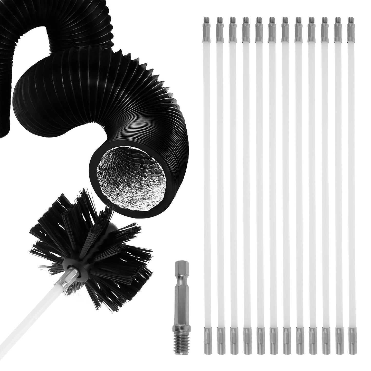 Flexible Chimney Sweep Kit containing 14 pieces with Nylon Brushes - Easily Detachable and Heat-Resistant for Cleaning Dryer Vents and Ducts.