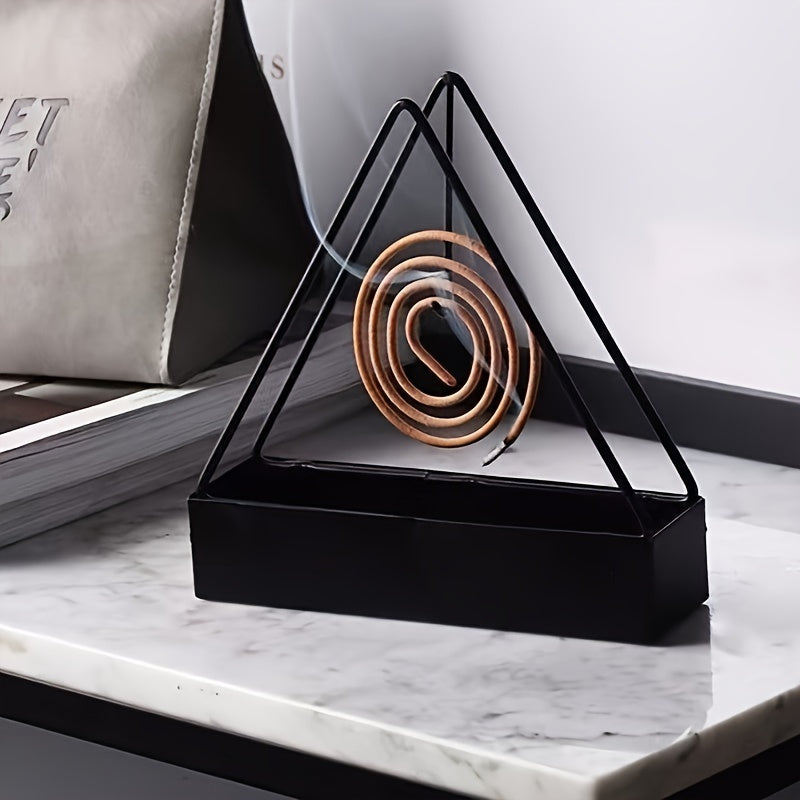 Sleek Triangle Iron Mosquito Coil Holder with Plastic Tray - Indoor/Outdoor Incense Burner for Home Decor