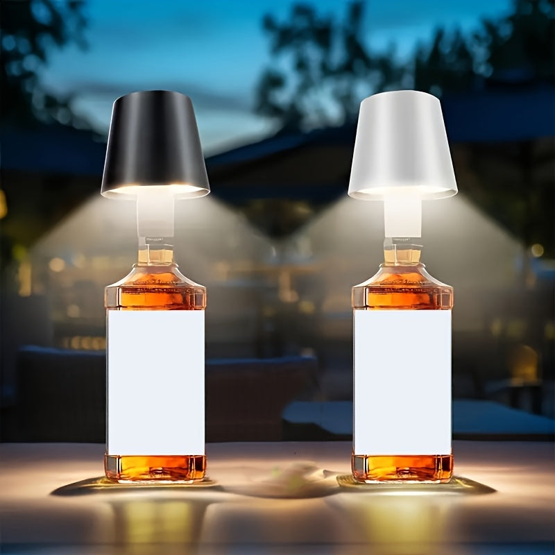 Modern portable LED bottle lamp with touch control dimmable and USB rechargeable for home, bedroom, dining room, and office.