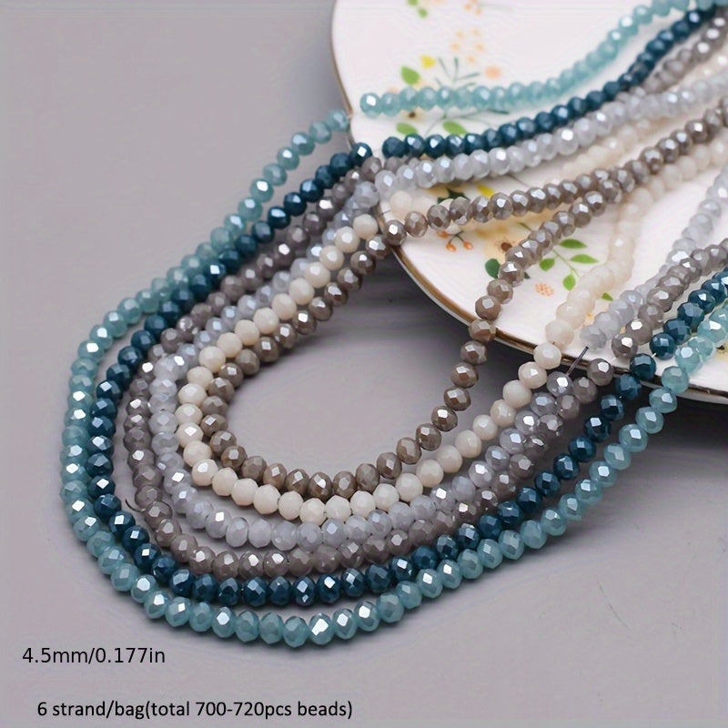 720 pieces of faceted glass rondelle beads measuring 4mm each, sold in a convenient bag. Perfect for crafting jewelry, DIY projects, and adding embellishments to clothing items such as necklaces, bracelets, and more.