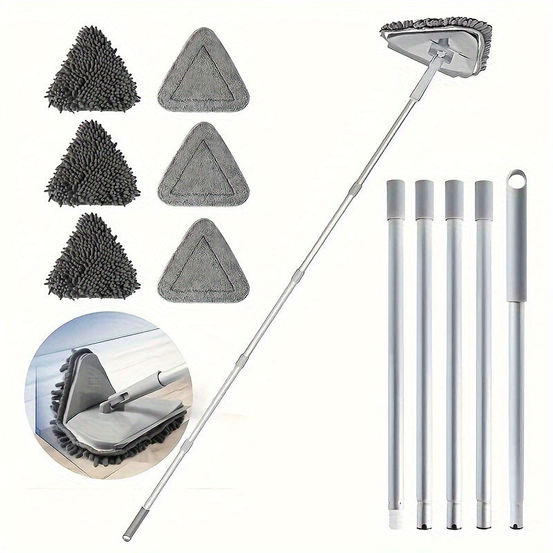 Triangle Wall and Ceiling Cleaning Mop Kit: Includes 1 Set with 6 Replaceable Pads, Adjustable 203.2cm Handle, 360° Rotating Head, Made with Durable Metal Material. Perfect for Cleaning Living Room, Bathroom, Toilet, Kitchen, Car, Window, Baseboard. A