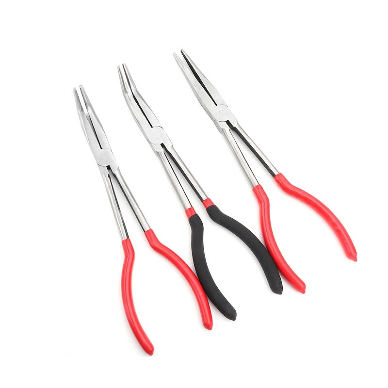 Set of long handle melting pot pliers with various nose styles for precise control and easy handling. Ideal for use with melting pot quartz bowl fixtures. A versatile tool for a variety of tasks.