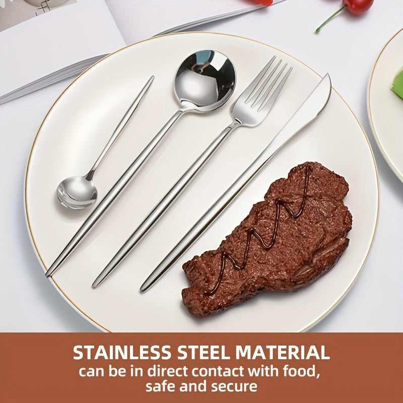 Premium 24-piece stainless steel flatware set with high-temperature resistance, rust-proof, elegant golden finish, and durable cutlery for various occasions.