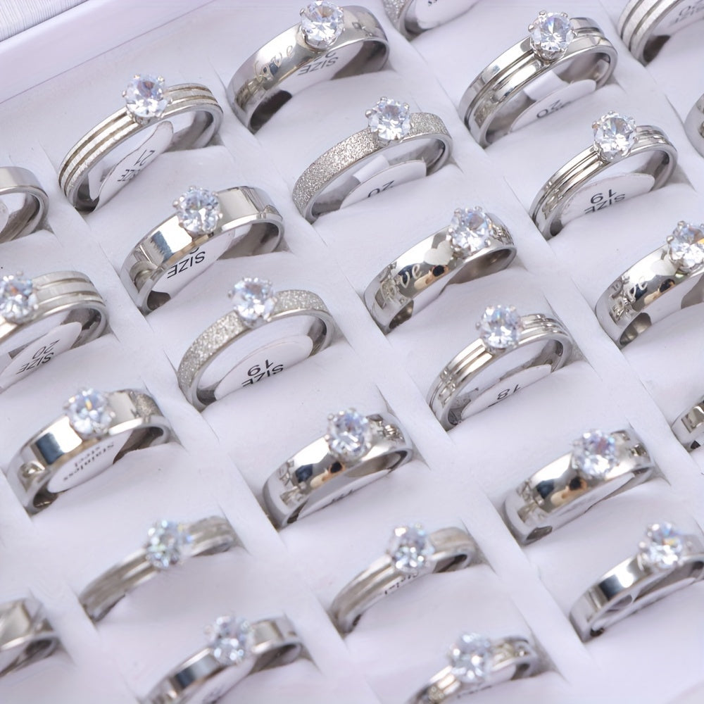 10pcs/Lot Women's rhinestone stainless steel rings, Men's wedding rings, jewelry accessories