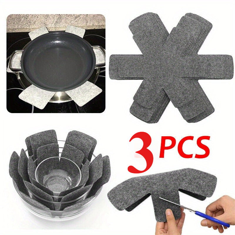 Set of 3 Gray Multi-Ply Felt Pot and Pan Protectors - Keep your cookware scratch-free and organized with these non-stick separators for efficient kitchen storage