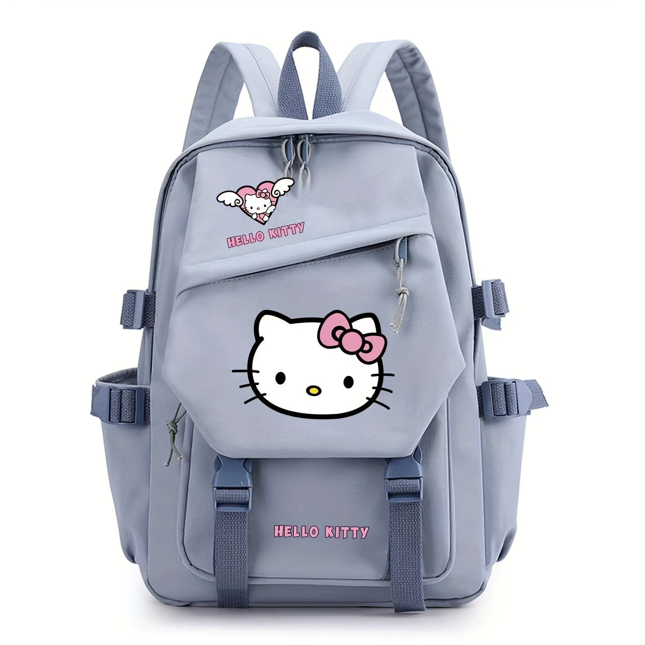 Sturdy Hello Kitty backpack with padded straps, multiple compartments, and reinforced bottom for school or travel.