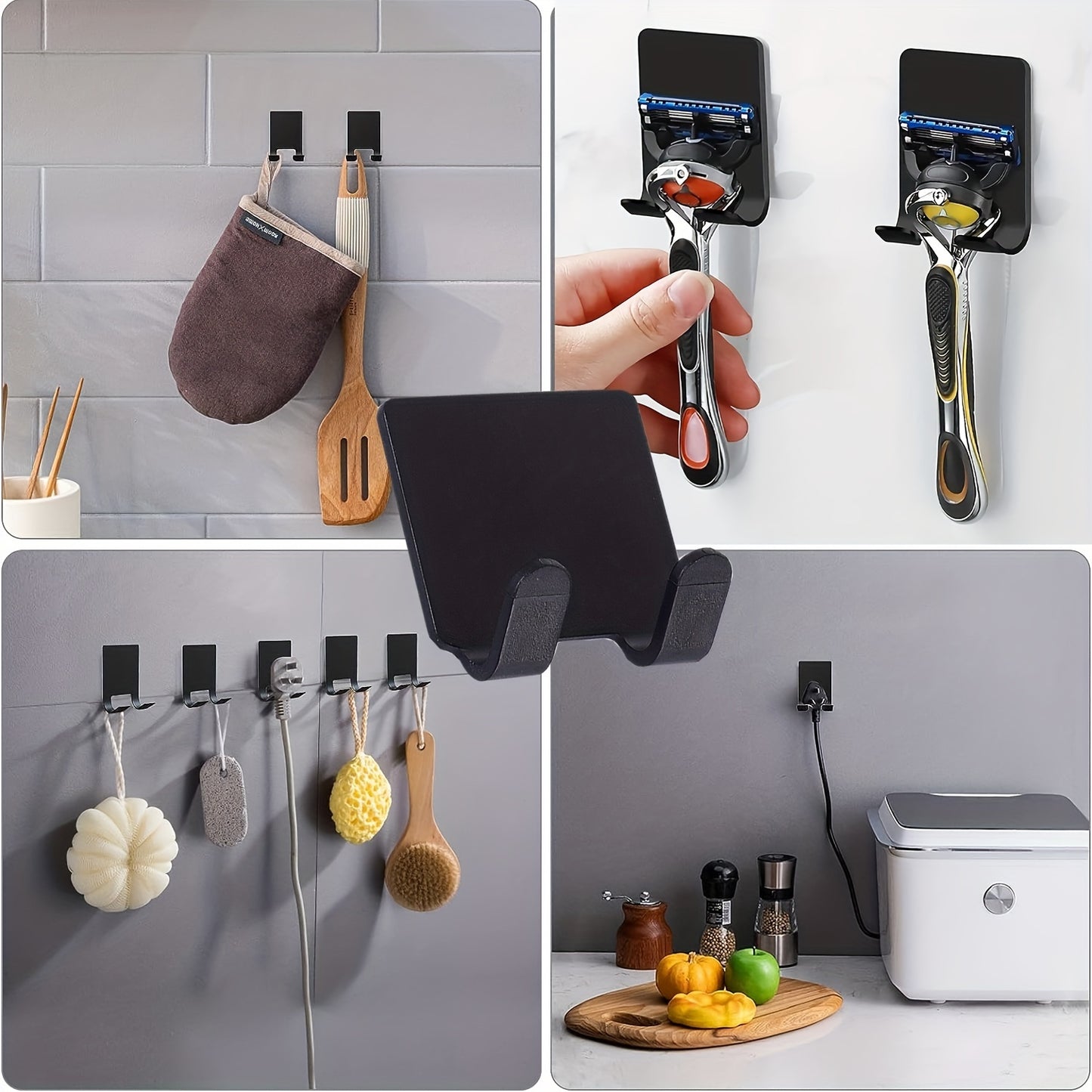 Waterproof adhesive hooks for shower or kitchen/bathroom use, made of stainless steel for heavy duty hanging.